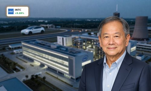 Intel Terafab mega-fab concept with AI chip campus linked to Tesla and SpaceX, highlighting INTC surge hopes