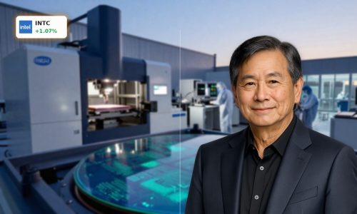 Intel Strategy highlighted by advanced Irish semiconductor fab and AI chip wafer.