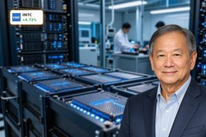 High-tech semiconductor data center symbolizing Intel AI Partnerships with major cloud and AI players