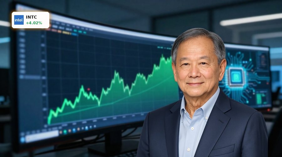 Upward stock chart on trading screens symbolizing Intel Strategy rally on AI optimism