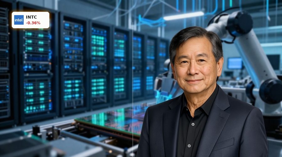 Futuristic chip fab and data center symbolizing Intel AI Partnerships with Google and Terafab