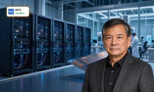 High-end chip wafer and AI server racks symbolizing Intel Forecast and AI-driven data center demand