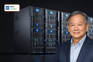 High-end server rack with Xeon CPUs optimized for Intel AI Inference in a dark data center