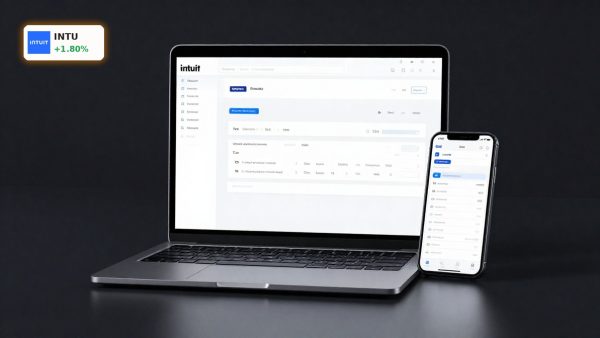 Intuit AI Strategy shown on premium laptop and smartphone for tax and small-business software