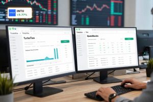 Intuit Analysis on TurboTax and QuickBooks growth with AI and policy risks in a fintech office