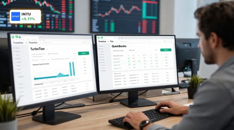 Intuit Analysis on TurboTax and QuickBooks growth with AI and policy risks in a fintech office
