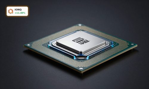 IonQ Quantum Strategy reflected in a futuristic quantum computing processor staged on a dark background
