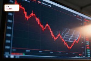 JinkoSolar Earnings reaction with JKS stock chart plunging amid solar industry volatility.