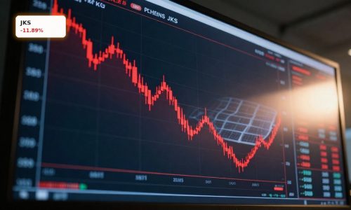 JinkoSolar Earnings reaction with JKS stock chart plunging amid solar industry volatility.