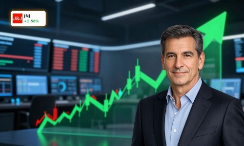 Johnson & Johnson Earnings surge visualized by a rising stock chart after strong Q1 results and dividend increase.