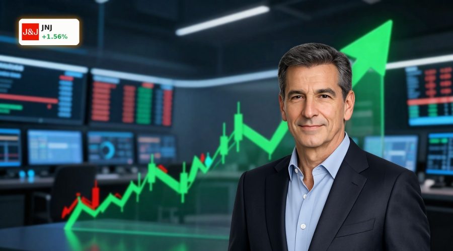 Johnson & Johnson Earnings surge visualized by a rising stock chart after strong Q1 results and dividend increase.