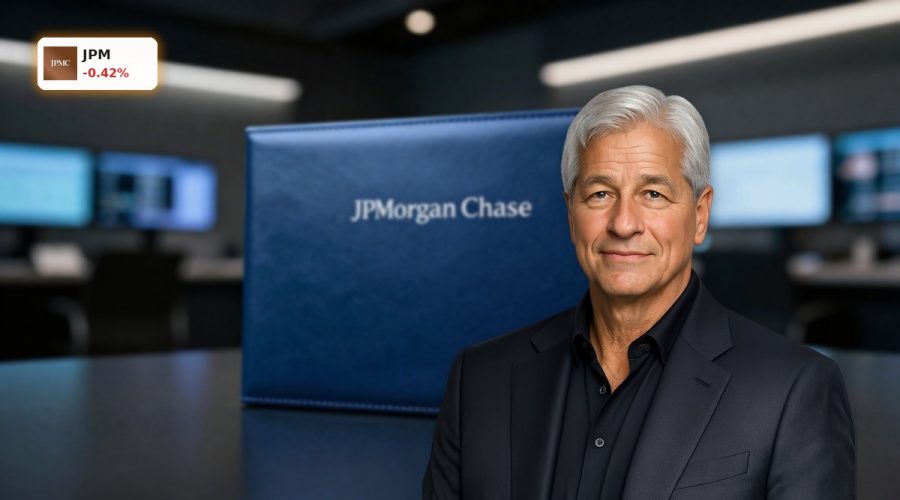 JPMorgan Private Credit Risk symbolized by locked blue portfolio case in a dark trading room