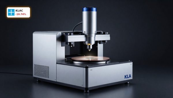 KLA Insider Trading focus with semiconductor wafer inspection equipment in dramatic studio lighting