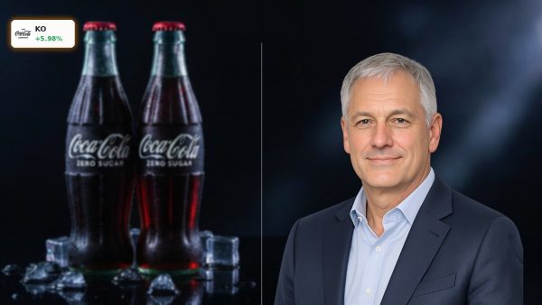 Sleek Coca-Cola bottles on a dark reflective surface, highlighting strong volume growth after the Coca-Cola Earnings beat.