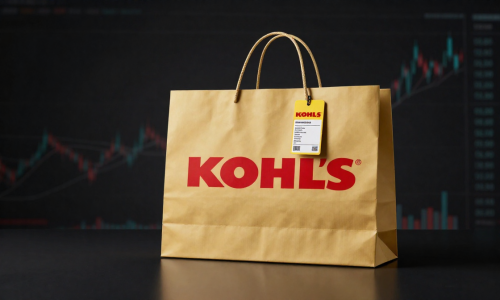 Kohl's Earnings reaction symbolized by branded shopping bag against volatile stock market backdrop