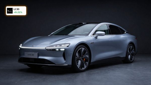 Lucid Financing spotlight on Lucid Air sedan in premium studio setting after $800M liquidity boost