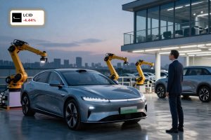 Lucid Group CEO Change visualized by new leader overlooking EV production and robotaxi-ready vehicles