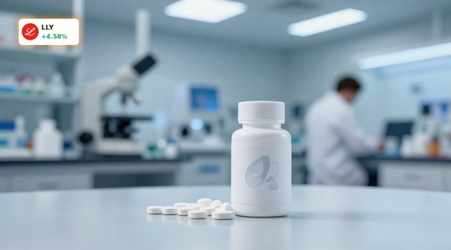 Eli Lilly Foundayo GLP-1 weight-loss pill concept in a modern laboratory setting.