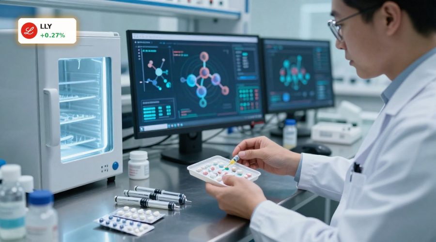 Eli Lilly Weight-Loss Strategy illustrated by GLP-1 drug research lab with injectables and oral pills