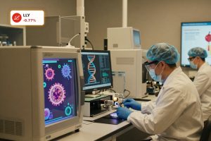 Eli Lilly Acquisition research team working on in-vivo CAR-T cancer and GLP-1 therapy in advanced biotech lab