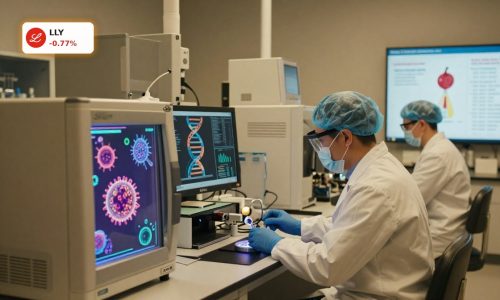 Eli Lilly Acquisition research team working on in-vivo CAR-T cancer and GLP-1 therapy in advanced biotech lab