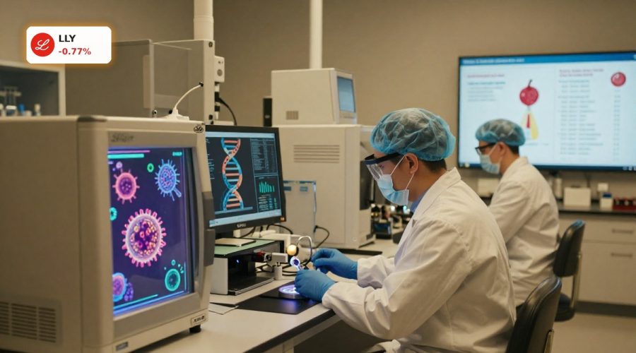 Eli Lilly Acquisition research team working on in-vivo CAR-T cancer and GLP-1 therapy in advanced biotech lab