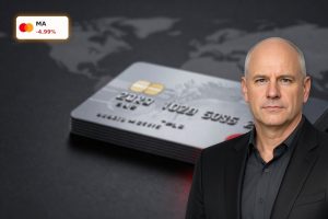 Premium Mastercard card close-up with global backdrop reflecting Mastercard Earnings and cross-border slowdown