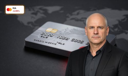 Premium Mastercard card close-up with global backdrop reflecting Mastercard Earnings and cross-border slowdown