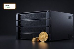 MARA Debt Buyback concept with Bitcoin stack and data center servers for AI and HPC strategy