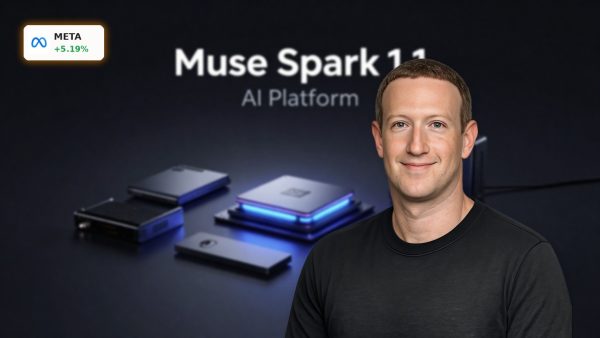 Meta AI Monetization concept with Muse Spark 1.1 AI platform and premium server chip on dark background