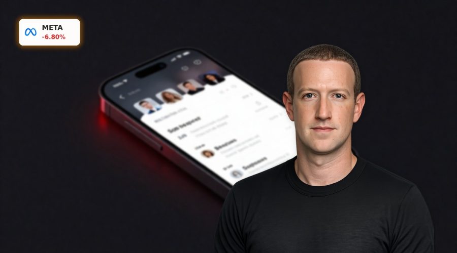 Smartphone with Meta app icons under red warning light, symbolizing Meta Social Media Lawsuits and stock plunge