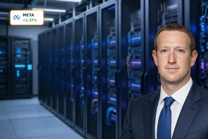 Advanced AI data center symbolizing Meta AI Strategy with custom chips and GPUs