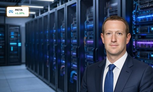 Advanced AI data center symbolizing Meta AI Strategy with custom chips and GPUs