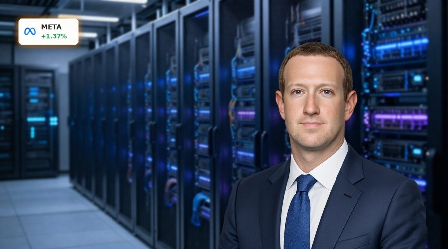 Advanced AI data center symbolizing Meta AI Strategy with custom chips and GPUs