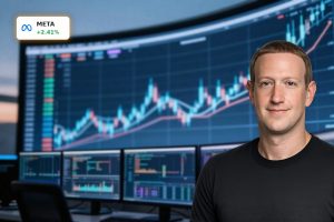 Meta Earnings optimism reflected in an upward-trending stock chart on a modern trading floor.