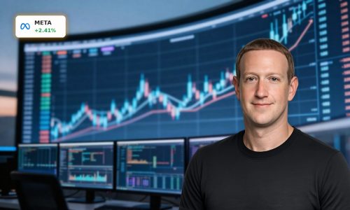 Meta Earnings optimism reflected in an upward-trending stock chart on a modern trading floor.