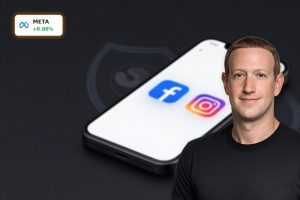 Smartphone with Facebook and Instagram apps under digital shield, symbolizing Meta Child Safety issues in EU