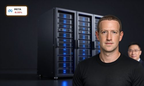 Meta Earnings reaction highlighted by dark, moody AI server racks symbolizing rising capex risk