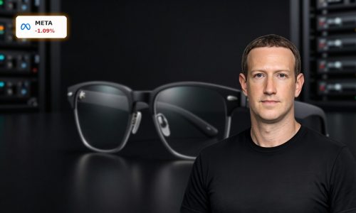 Ray-Ban Meta smart glasses with AI hardware backdrop illustrating Meta AI Strategy and record infrastructure spending