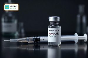 Keytruda vial highlighted in lab setting symbolizing Merck Keytruda Rivalry after ivonescimab trial setback