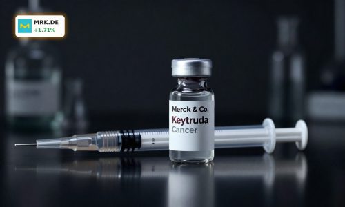 Keytruda vial highlighted in lab setting symbolizing Merck Keytruda Rivalry after ivonescimab trial setback