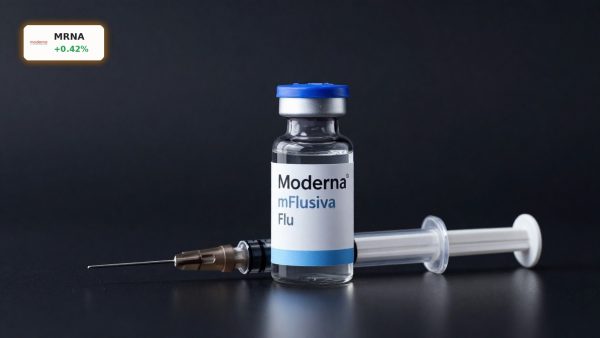Moderna Flu Vaccine vial and syringe in premium dark product shot ahead of FDA advisory vote