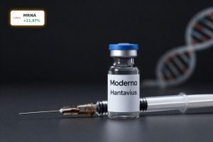 Moderna Hantavirus vaccine vial and syringe symbolizing MRNA stock rally