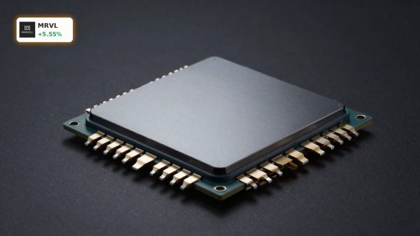 Marvell AI Boom custom AI accelerator and optical interconnect chips in premium dark product photo