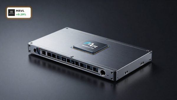 Marvell AI Strategy highlighted with AI networking switch silicon and custom data center chip on dark background