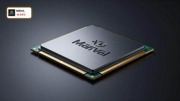 Marvell Technology Forecast focused on AI networking chip and optical interconnect hardware in premium dark studio