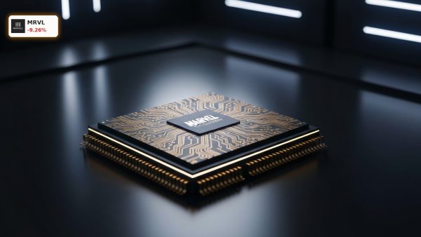 Advanced silicon chip representing Marvell Technology AI infrastructure hardware.
