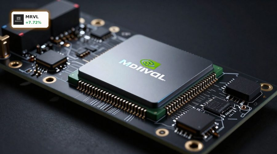 Silicon photonics AI data center chip symbolizing Marvell Technology NVIDIA partnership