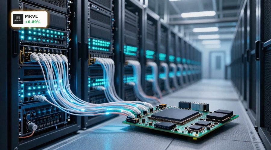 Silicon photonics hardware and AI data center racks highlighting the Marvell NVIDIA Partnership