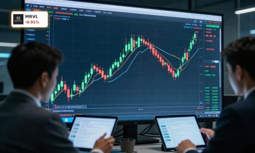 Marvell Technology Insider Selling visualized by executives watching a soaring stock chart near record highs.